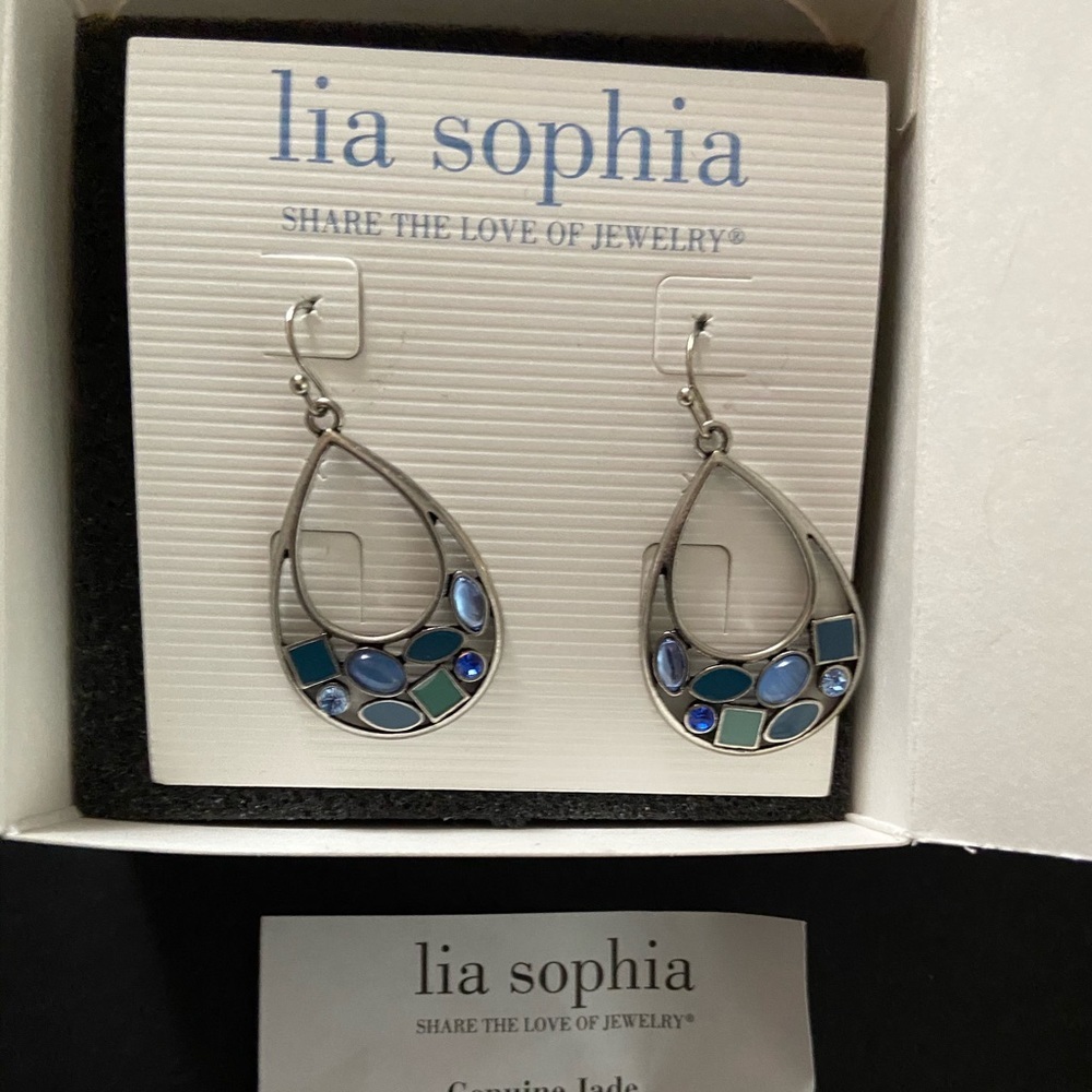 NWB Lia Sophia earrings w/ Jade - Picture 2 of 2